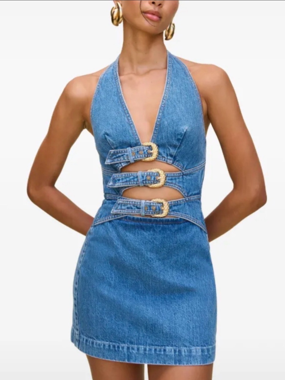 CULT GAIA Anice Dress Size 0 Med Stone  Wash Denim Halter